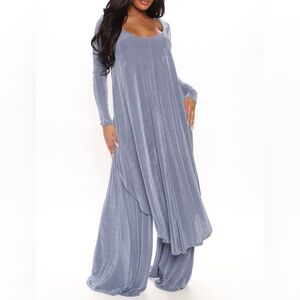 NEW Elegant Long Sleeve Slinky Blue 2 wide leg piece set